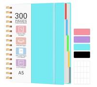 MOFELON A5 Notebook, Notepad, A5 Notebook with Dividers, 300 Pages 100GSM Thick Wirebound Spiral Notebooks for Writing, PVC Hardcover Note Book for Work Office School, 21.5 x 15.8cm,Blue