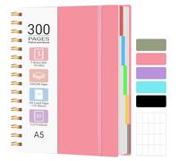 MOFELON A5 Notebook, Notepad, A5 Notebook with Dividers, 300 Pages 100GSM Thick Wirebound Spiral Notebooks for Writing, PVC Hardcover Note Book for Work Office School, 21.5 x 15.8cm,Pink