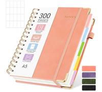 MOFELON A5 Notebook with Dividers, Notepad A5, 300 Pages Spiral Lined Notebooks,PU Leather HardCover Journals for Women,Note Book Pad for Office Work School, 21.5 x 15.8cm - Pink