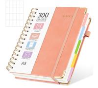MOFELON A5 Notebook with Dividers, Notepad A5, 300 Pages Spiral Lined Notebooks,PU Leather HardCover Journals for Women,Note Book Pad for Office Work School, 21.5 x 15.8cm - PINK