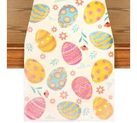 Moffris Happy Easter Egg Table Runner Easter Spring Decorations for Table Indoor Home Party Decor 90 Inchs Long, Egg-TR-90
