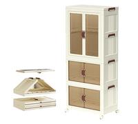 MOFGOE Portable Kids Closet with Double Doors, Baby Wardrobe Collapsible Plastic Storage Cabinet with Hanging Rod, Bedroom Nursery Armoire Toddler Clothes Closet Costume Organizer,56 * 34 * 126.5cm