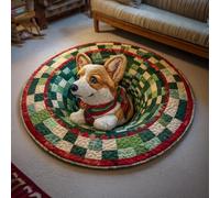 MOFIC 23.6in Christmas Decorations 3D Rug, Xmas Optical Illusion Rugs, Santa Claus Round Mat, Non-Slip Rugs with Depth Pattern for Holiday Entryway Living Room Bedroom Christmas Decor (A)