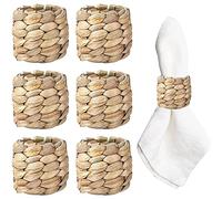 MOFIC 6Pcs Woven Napkin Rings, Handmade Rustic Rattan & Water Candle Napkin Rings, Natural Brown, Round Shape, Perfect for Weddings, Banquets & More