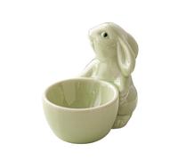 MOFIC Ceramic Egg Cups,Cute Easter Rabbit Egg Cup, Novelty Easter Egg Holder Stand Egg Cups, Bunny Egg Holder for Easter Table Home Decoration (Green)