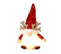 MOFIC Light Up Gnome Christmas Decorations with Light, Handmade Swedish Santa Gnomes with Glitter Hat & Deer Horn, Gonk Elf Christmas for Indoor Holiday Home Office Table Decorations (Red)