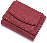 MOFIC New Mini Wallet for Women,Unisex Anti-Credit Card Fraud Folding Wallet Trifold Leather Pocket Purse,Women's Short Wallet,RFID Blocking Card Holder Coins Organizer Purse (Wine red)