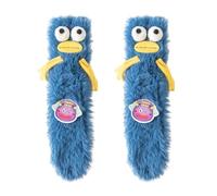 MOFIC Women Cartoon Monster Socks - Warm Fluffy Slipper Socks with Cute Big Eyes for Home, Bed or Floor - Cosy Soft Fuzzy Slipper Socks, Christmas Socks (Blue)
