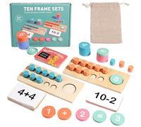 MOFIC Wooden Ten-Frame Set, Math Manipulatives for Kindergarten Elementary 1st 2nd Grade Homeschooling, Addition and Subtraction Montessori Math Games for Chirldren, Counters Toys for Kids Ages 3-6