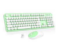 MOFII Wireless Keyboard and Mouse Combo, 2.4GHz Full Size Typewriter Keyboard Round Keys, USB Receiver for Laptop, PC, Desktop, Windows (Green White)