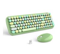 MOFII Wireless Keyboard and Mouse Combo, 2.4GHz Retro Typewriter Keyboard and Cute Mouse for Computer PC Desktops Laptop Windows(Green Mix)