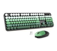 MOFII Wireless Keyboard and Mouse Combo, 2.4GHz Retro Typewriter Keyboard Full Size, Cute Wireless Mice, USB Dongle Plug and Play, for Laptop, PC, Desktop, Windows (Black Green Gradient Color)