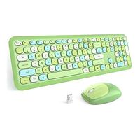 MOFII Wireless Keyboard and Mouse Combo, Colorful Full Size Keyboard with Number Pad, Silent Cute Wireless Mouse, 2.4GHz Dropout-Free Connection, for PC Laptop Computer (Green Color)