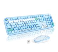 MOFII Wireless Keyboard and Mouse Combo, Cute Retro Typewriter Keyboard and Silent Mouse, 2.4GHz Full Size Computer Keyboard Wireless Mouse Set for PC, Laptop, Desktop, Windows (Blue Colorful)