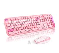 MOFII Wireless Keyboard and Mouse Combo, Cute Retro Typewriter Keyboard and Silent Mouse, 2.4GHz Full Size Computer Keyboard Wireless Mouse Set for PC, Laptop, Desktop, Windows (Pink Colorful)