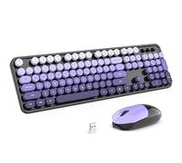 MOFII Wireless Keyboard and Mouse Combo, Full Size 2.4G Plug and Play Typewriter Retro Round Computer Keyboard and Mouse Set for Windows, Computer, Desktop, PC, Notebook - (Black Purple Gradient)