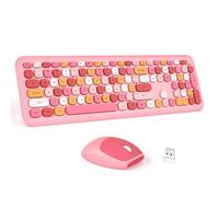 MOFII Wireless Keyboard and Mouse Combo - Pink Full-Sized Plug and Play Colorful Keyboard - Silence Keycap Keyboards with USB-A 2.4G Receiver, for Laptop, Windows, PC, Desktop