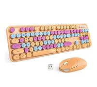 MOFII Wireless Keyboard and Mouse Combo, Retro Wireless Keyboard with Round Keycaps, 2.4GHz Dropout-Free Connection, Cute Wireless Mouse for PC/Laptop/Windows XP/7/8/10 (Orange-Colorful)
