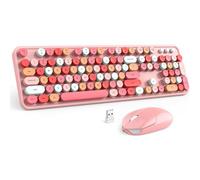 MOFII Wireless Keyboard and Mouse, Pink Colorful Round Key Retro Typewriter Keyboards, USB Wireless 2.4G Full Size Keyboard and Cute Mice Combo for Computer, Laptop, PC, Chromebook, Smart TV