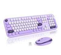 MOFII Wireless Keyboard and Mouse, Retro Typewriter Keyboard and Silent Mouse, 2.4GHz Full Size Keyboard and Mouse Wireless Combo for Laptop, PC, Desktop, Windows (Violet)
