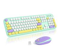 MOFII Wireless Keyboard and Mouse, Retro Typewriter Keyboard and Silent Mouse, 2.4GHz Full Size Keyboard and Mouse Wireless Combo for Laptop, PC, Desktop, Windows (Mint Green)