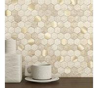 MOFIT Hexagon 3D Self-Adhesive Wall Tile Stickers,Kitchen Splashback Marble Effect & Metal Mosaic Peel and Stick Wall Tiles Heat Resistant(Beige,5sheets)