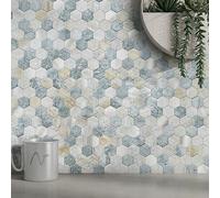 MOFIT Hexagon 3D Self-Adhesive Wall Tile Stickers,Kitchen Splashback Marble Effect & Metal Mosaic Peel and Stick Wall Tiles Heat Resistant(Blue Green Gray,10sheets)