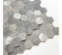 MOFIT Hexagon 3D Self-Adhesive Wall Tile Stickers,Kitchen Splashback Marble Effect & Metal Mosaic Peel and Stick Wall Tiles Heat Resistant(Gray,10sheets)