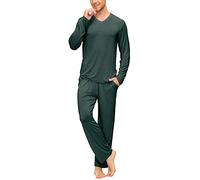 MoFiz Men’s Pyjamas Set 2 Piece Pjs Set Long Sleeve Sleepwear Nightwear Soft Stretch Comfy Lounge Sets Top & Bottoms Dark-gren Size US 2XL
