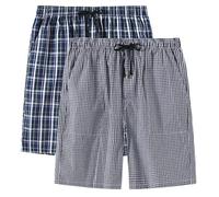 MoFiz Men's 2-Pack Lounge Sleep Shorts Soft Cotton Checked Woven Nightwear Loungewear Short Pyjama Bottoms Size Tag US XL= EU 3XL