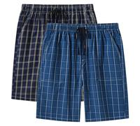 MoFiz Men's Cotton Pyjama Shorts Nightwear Checked Lounge Wear Short Pants Pajama PJ Bottoms Plaid Black & Blue Size Tag US XL=EU 2XL