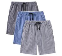 MoFiz Men's Cotton Pyjama Shorts Sleep Lounge Wear PJ Shorts Striped Pyjamas Bottoms 3 Pack Size 2XL
