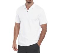 MoFiz Men's Golf Polo Shirts Stretch Casual Work Golf Top Breathable Wicking Rugby Sports Hiking Polo T Shirts with 1/4 Zip White Size US 2XL