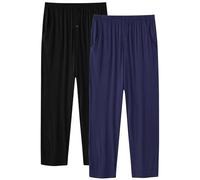MoFiz Men's Lounge Pants Pyjama Bottoms Modal Soft Nightwear Pjs Bottoms Pyjama Sleep Pants with Buttons Black & Navy Size S