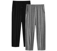 MoFiz Men's Lounge Pants Pyjama Bottoms Modal Soft Nightwear Pjs Bottoms Pyjama Sleep Pants with Buttons Black & Grey Size S