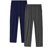 MoFiz Men's Modal Pyjamas Trousers Bottoms Knit Sleepwear Lounge Pants Pajama Bottom 2-Pack (Dark Grey, Navy) Size M
