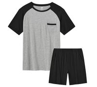 MoFiz Men's Nightwear Pyjamas Set Sleepwear Ultra Soft Modal Pyjama Top & Bottom Lightweight Loungewear Pjs Sets with Pockets Black A Size US 3XL