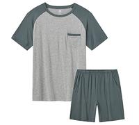 MoFiz Men's Nightwear Pyjamas Set Soft Modal Pyjama Top & Bottom Lightweight Sleepwear Loungewear Pjs Sets Grey-blue Size US M