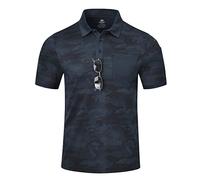 MoFiz Men's Polos Short Sleeve Sport Polo Shirts Breathable Work Tactical Shirt Casual Military Golf Fishing Polo T-Shirt Camo Blue Size 2XL