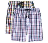 MoFiz Men's Pyjama Bottoms 100% Cotton Checked Pyjama Shorts Plaid Cotton Lounge Pants Sleep Shorts 2-Pack Size L