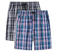 MoFiz Men's Pyjama Bottoms 100% Cotton Plaid Lounge Wear Shorts Elastic Waist Summer Sleepwear Pajama Shorts 2 Pack Size L