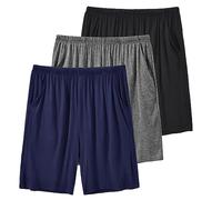 MoFiz Men's Pyjama Shorts 3-Pack Soft Modal Lounge Wear Shorts Pyjama Bottoms Sleepwear with Pockets (Black,Navy,Dark Grey) Size 3XL