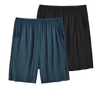 MoFiz Men's Pyjama Shorts PJ Bottoms Ultra Soft Modal Sleepwear Lounge Wear Shorts with Pockets Black&Lake-blue Size 2XL
