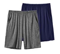 MoFiz Men's Pyjama Shorts Pyjamas Bottoms Nightwear Soft Comfy Modal Lounge Pants Sleep Shorts Navy &Dark-grey Size 4XL