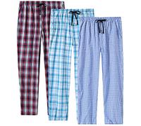 MoFiz Men's Pyjamas Bottoms Cotton Lounge Pants Trousers Check Woven Sleepwear Loungewear Bottoms 3-Pack Size M