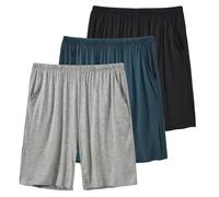MoFiz Men's Pyjamas Bottoms Shorts 3-Pack Lounge Wear Pants Nightwear Soft Summer Thin Sleep Pj Shorts (Black,Lake-Blue,Grey) Size L