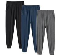 MoFiz Men's Pyjamas Bottoms Trousers Soft Modal Pyjama Lounge Sleep Pants Pajama PJ Bottoms (Black,Lake blue, Grey) Size 2XL