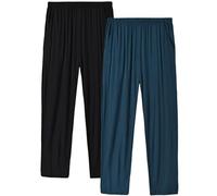 MoFiz Mens Pyjamas Lounge Bottoms Pants Plain Modal Cosy Loungewear Pyjama Trousers 2-Pack (Black, Blue) Size XL