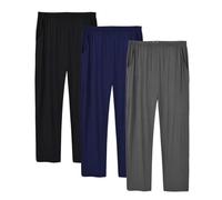 MoFiz Men's Pyjamas Lounge Pants Bottoms 3-Pack Modal Ultra-Soft Cozy Pj Loungewear Sleepwear Bottoms (Black,Navy, Dark Grey) Size 2XL