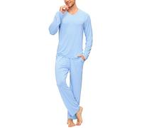 MoFiz Mens Pyjamas Pjs Set Long Sleeve Top & Sleep Pants Pajamas Super Soft Modal Fiber Nightwear Loungewear Sets Sky-blue Size US M